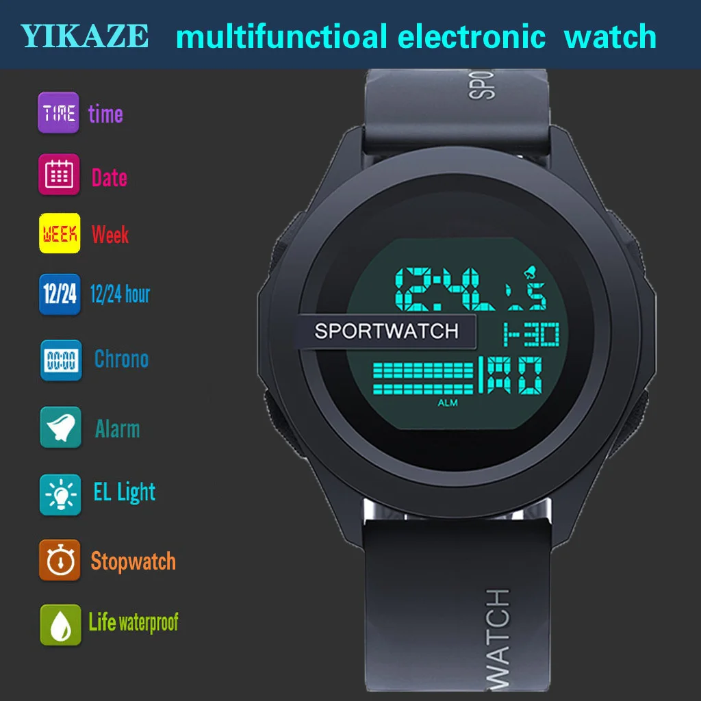 NEW Men's Sport Watches Fashion Sports LED Digital Clock Multi-Functional Rubber Fitness Athlete Timekeeping Electronic Watch