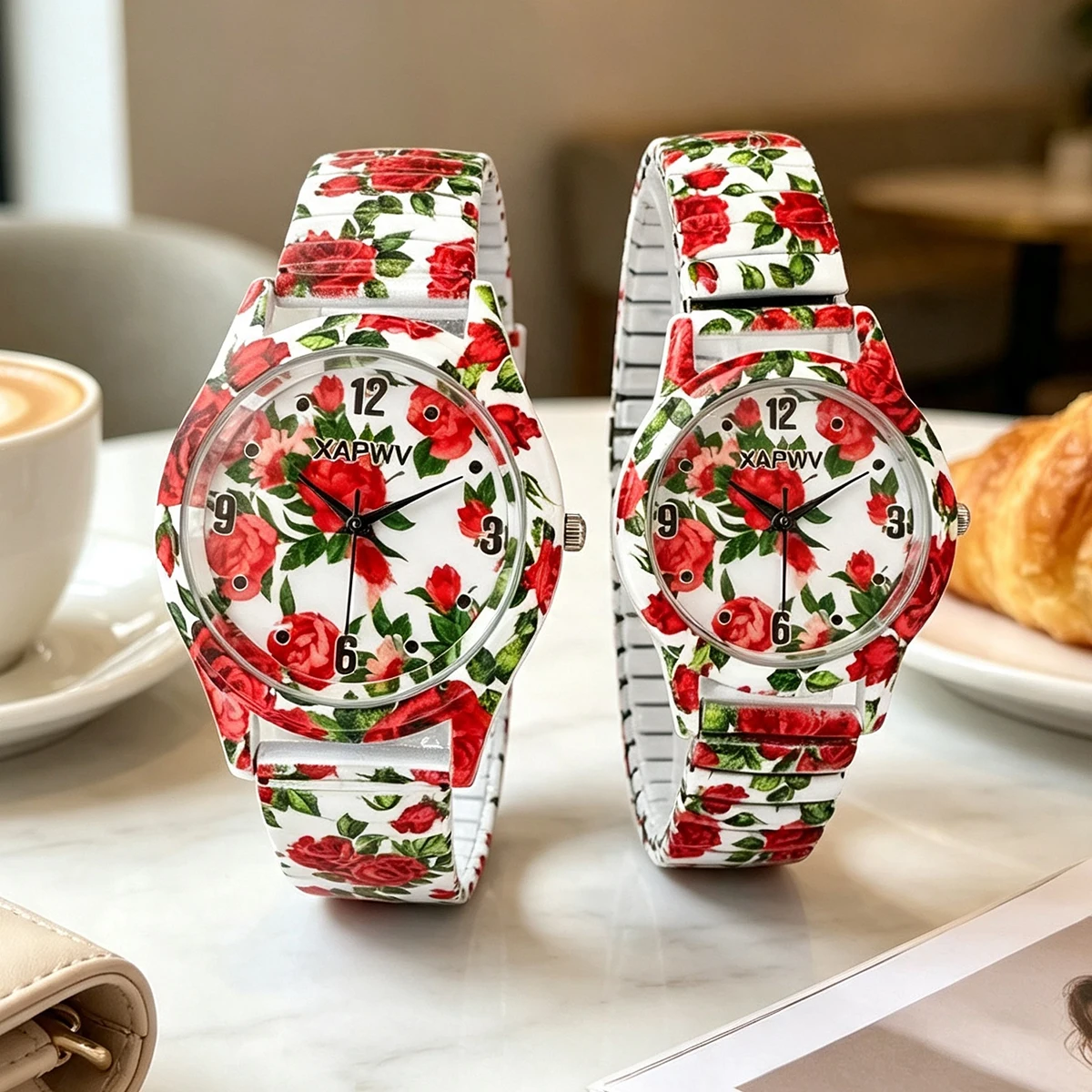 Light Luxury Niche Rose Quartz Women's Watch, Fashionable Casual Elastic Strap Couple Watch Pair
