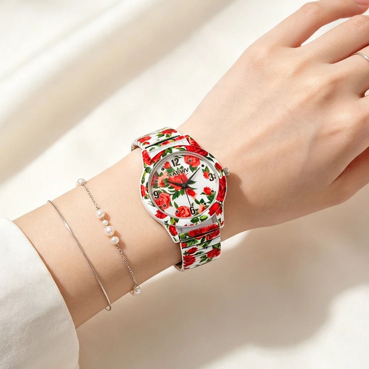 Light Luxury Niche Rose Quartz Women's Watch, Fashionable Casual Elastic Strap Couple Watch Pair