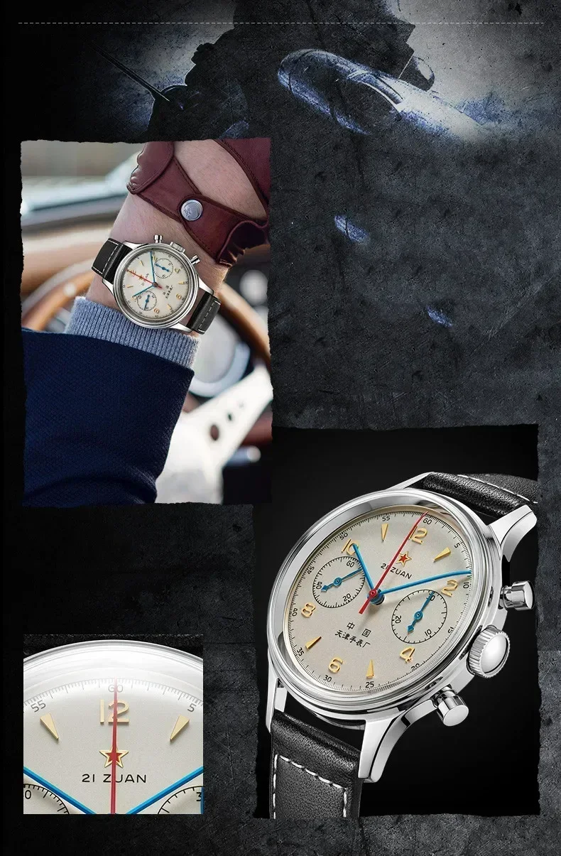 Vintage 1963 Men's Pilot Watch 42mm Retro Quartz Chronograph Waterproof Casual Dress Wristwatch For Couples