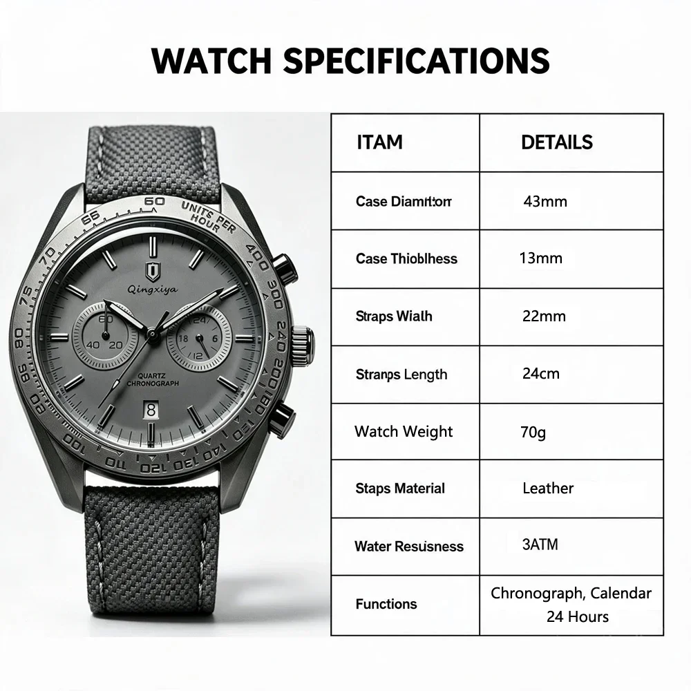 Fashion Casual Men Quartz Watch with Auto Date Chronograph Waterproof Sport Relogio Masculino