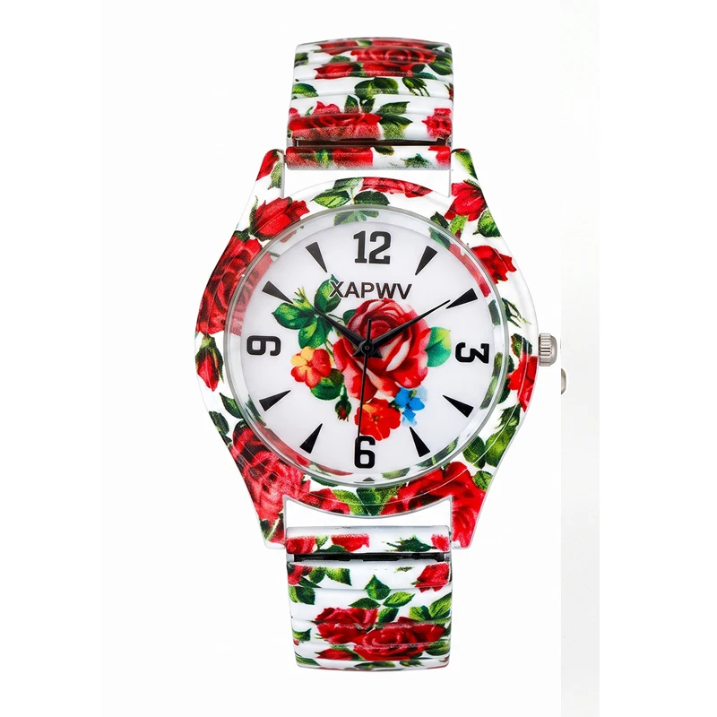 Fashionable Casual Elastic Band Rose Flower Color Women's Quartz Watch Couple's Watch for Men and Women