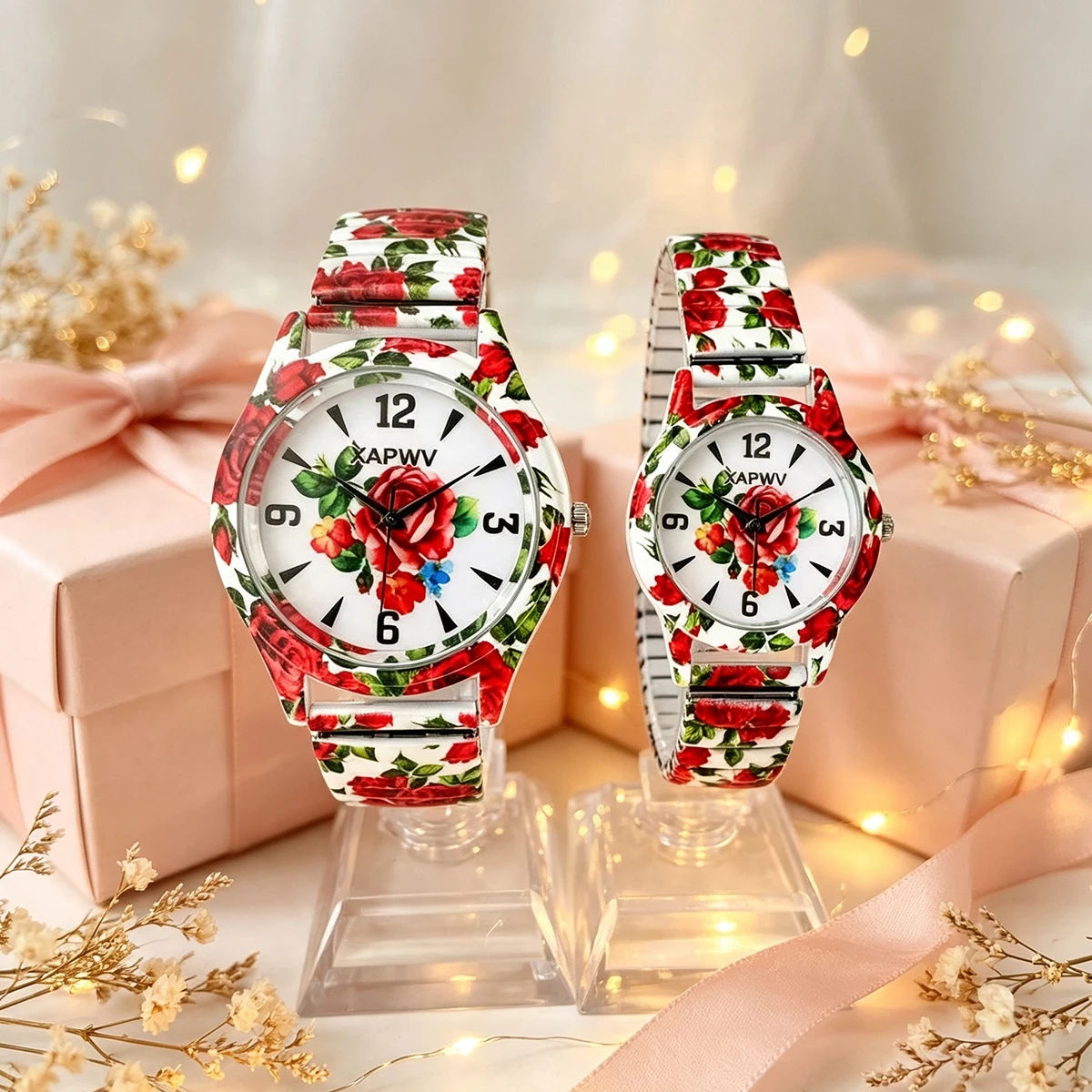 Fashionable Casual Elastic Band Rose Flower Color Women's Quartz Watch Couple's Watch for Men and Women