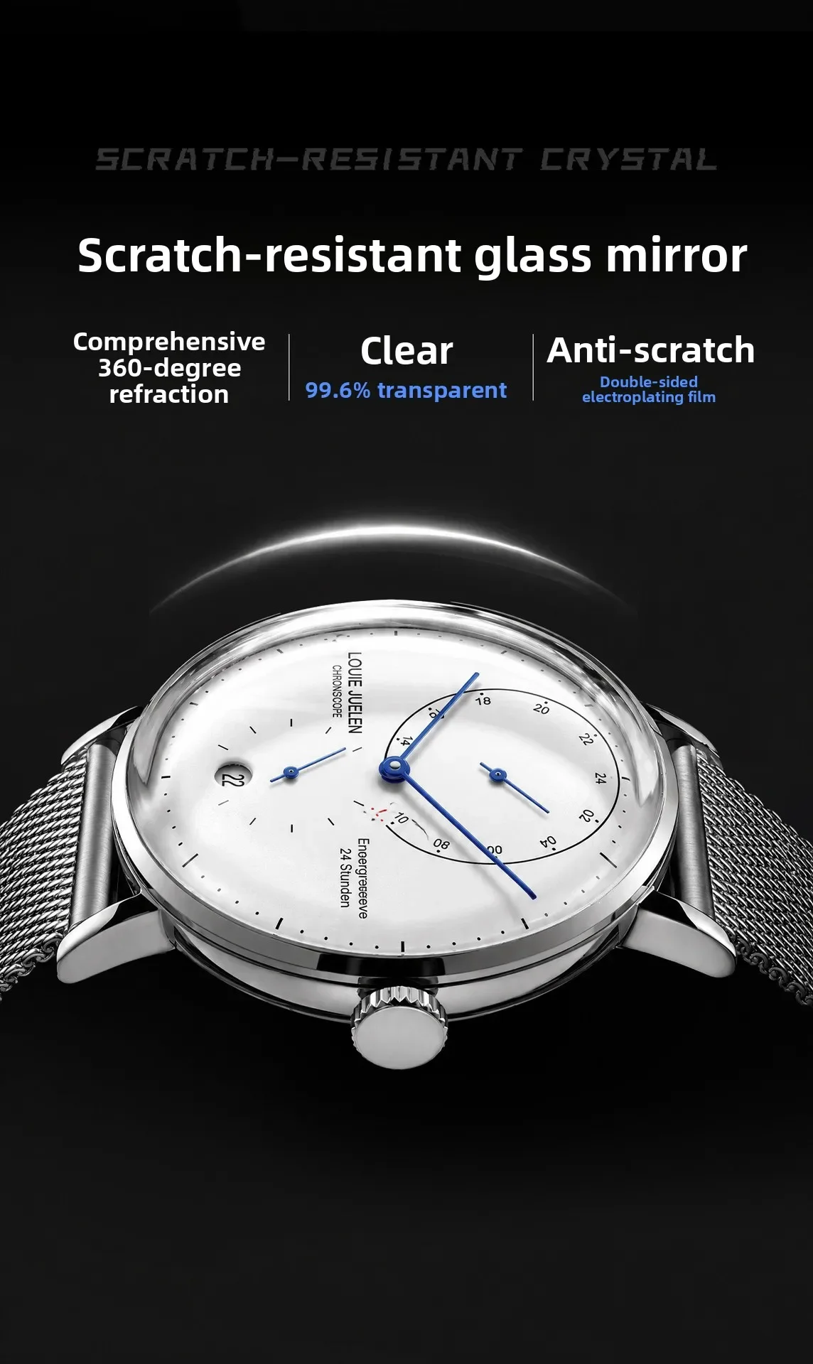 Waterproof Quartz Mens Watch Analog Digital Tempered Glass Double Curved Business Minimalist Wristwatch