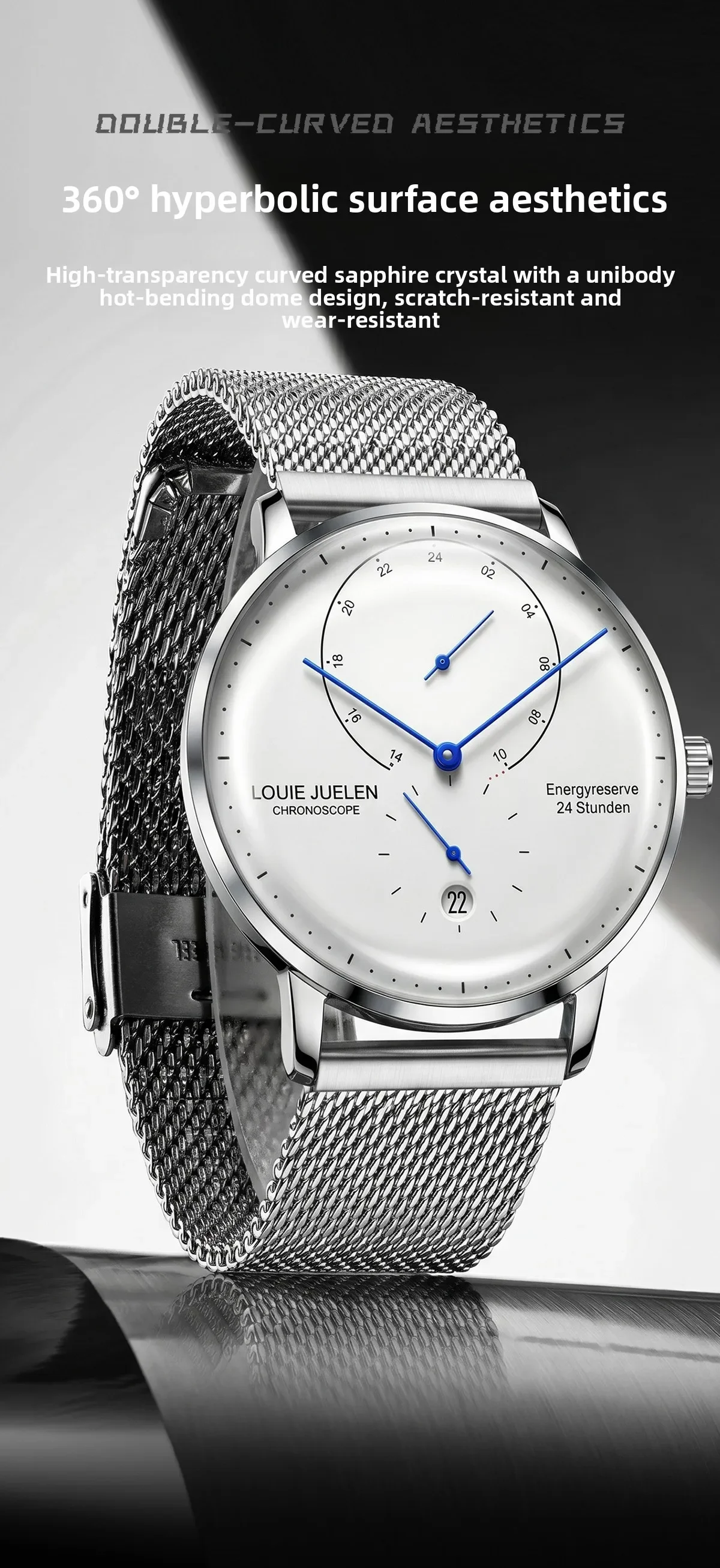 Waterproof Quartz Mens Watch Analog Digital Tempered Glass Double Curved Business Minimalist Wristwatch