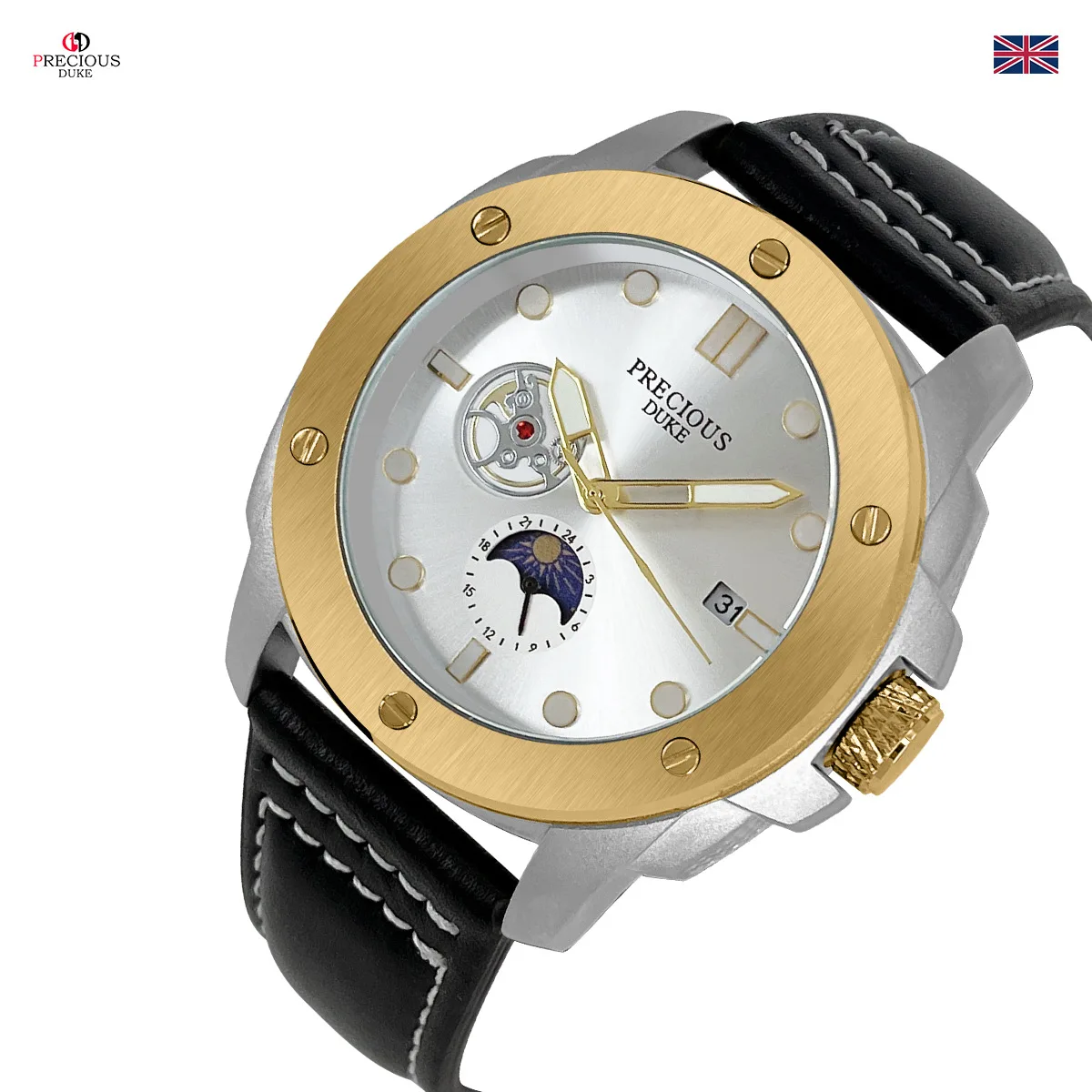 Fashion Casual PRECIUOS DUKE UK Brand Precious Wristwatch Classic Leather Strap Elegant Quartz Watch