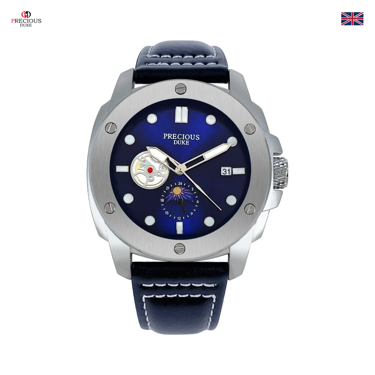 Fashion Casual PRECIUOS DUKE UK Brand Precious Wristwatch Classic Leather Strap Elegant Quartz Watch