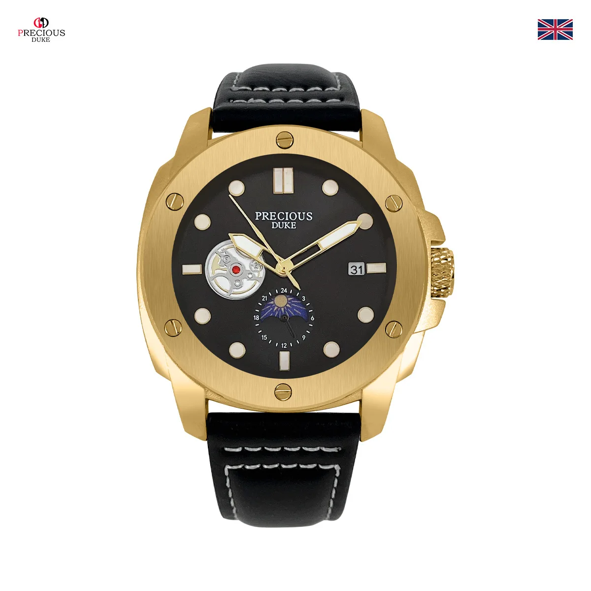 Fashion Casual PRECIUOS DUKE UK Brand Precious Wristwatch Classic Leather Strap Elegant Quartz Watch