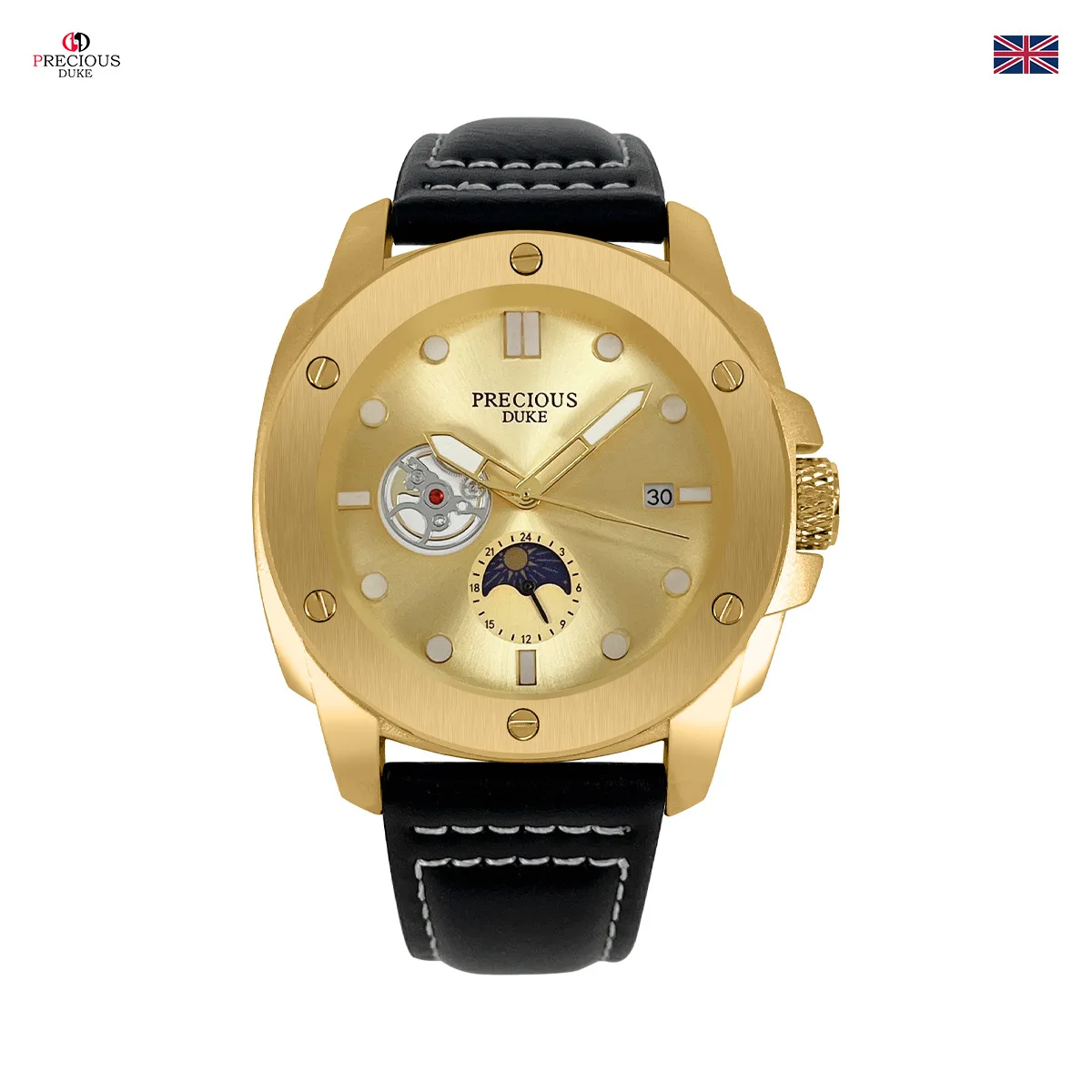Fashion Casual PRECIUOS DUKE UK Brand Precious Wristwatch Classic Leather Strap Elegant Quartz Watch