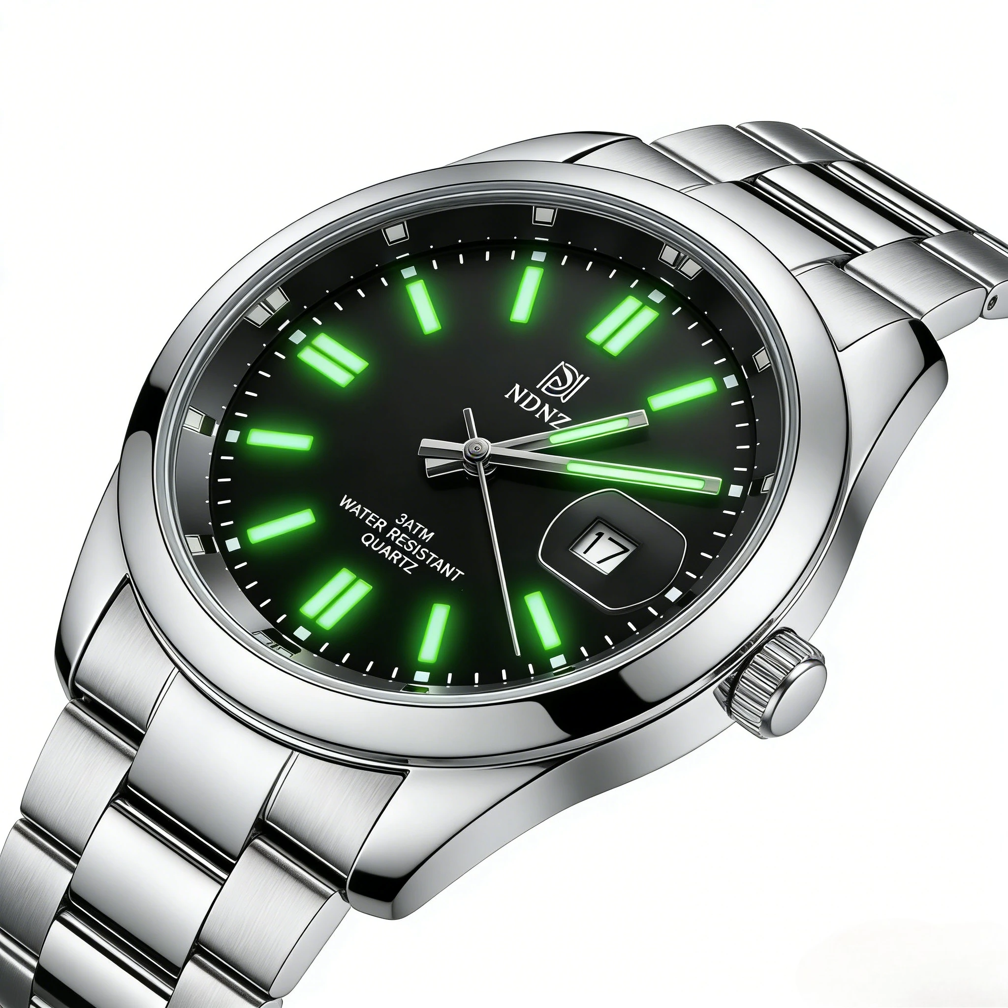 NDNZ Luminous Couple Watch Stainless Steel Waterproof Japanese Movement Date Display Luxury Wristwatch