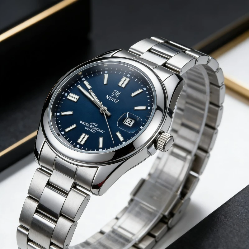NDNZ Luminous Couple Watch Stainless Steel Waterproof Japanese Movement Date Display Luxury Wristwatch