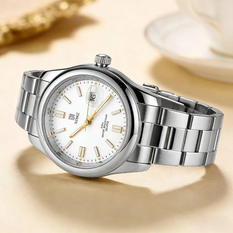 NDNZ Luminous Couple Watch Stainless Steel Waterproof Japanese Movement Date Display Luxury Wristwatch
