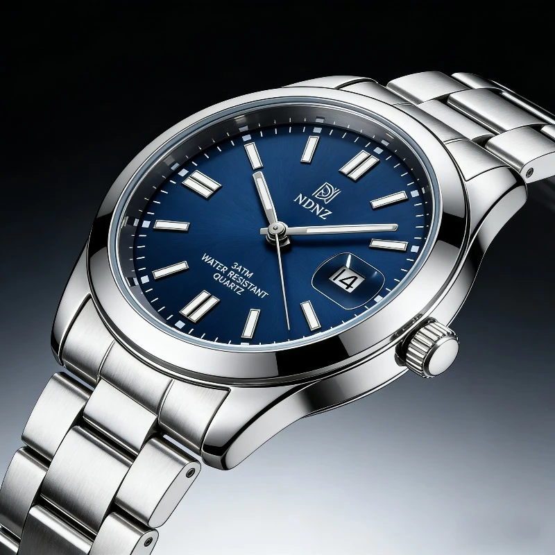 NDNZ Luminous Couple Watch Stainless Steel Waterproof Japanese Movement Date Display Luxury Wristwatch