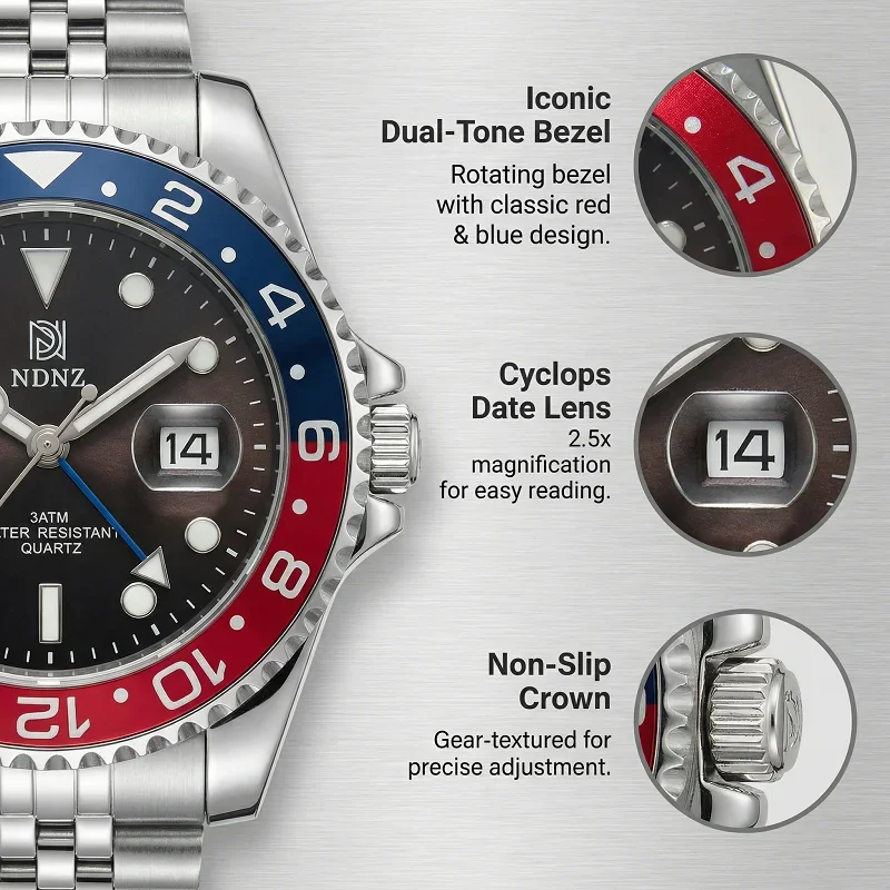 NDNZ New Business Casual Stainless Steel Waterproof Quartz Couple Watch with Date Function Wear-resistant for Men and Lovers