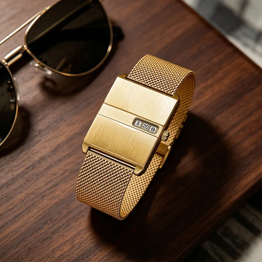 Gold Watch for Couple Luxury Women/Men Wristwatch Waterproof Golden Clock Quartz Fashion Men Ladies Watch with Mesh Strap