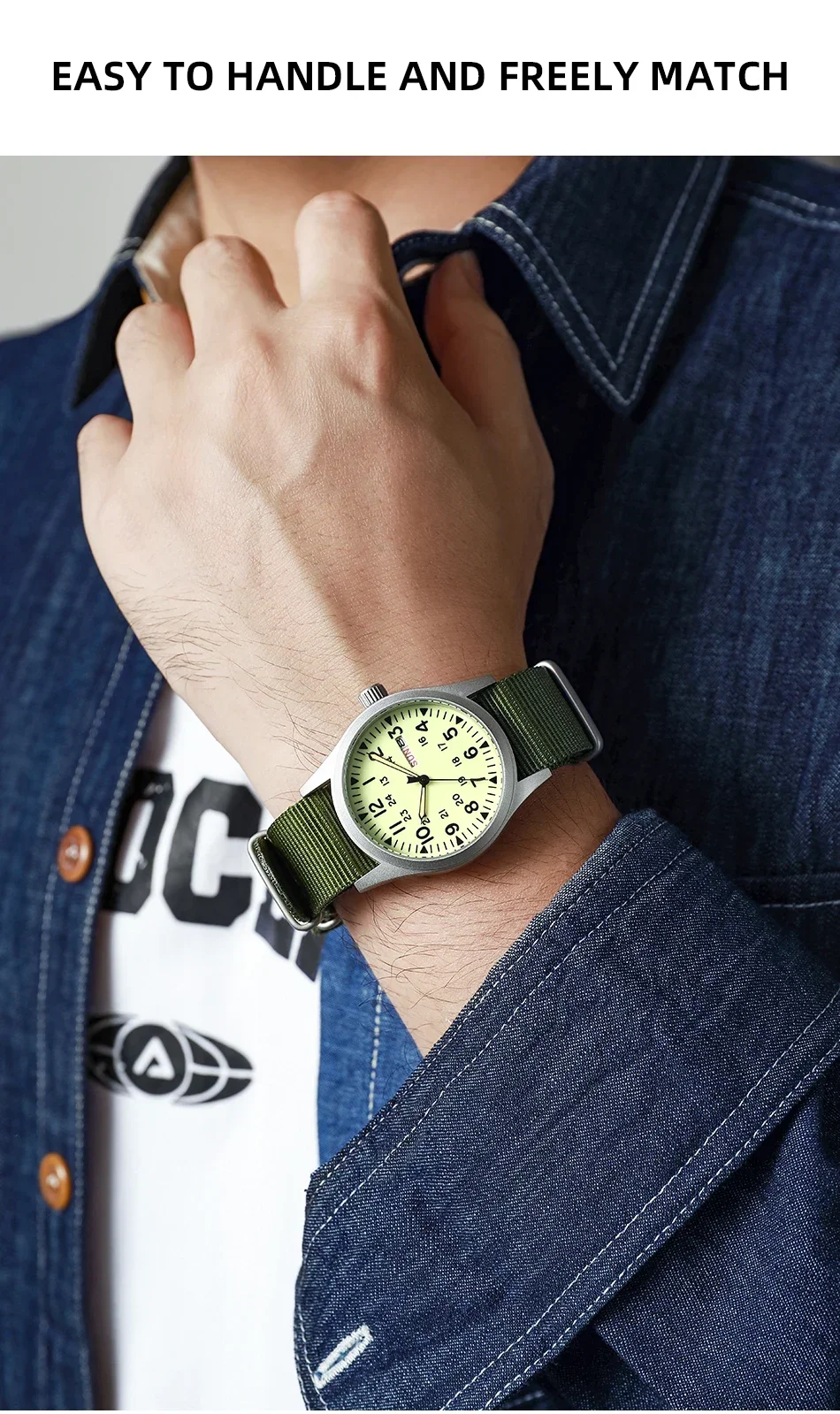 TPW 2026 Luminous 38mm Couple Wrist Watch Arabic Numeral Easy Read Fabric Strap 24hr Date Day Quartz Field Watch