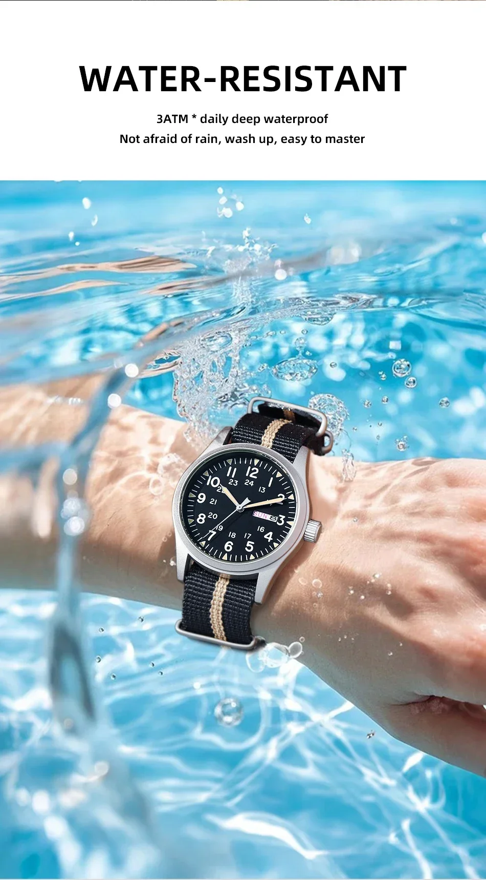 TPW 2026 Luminous 38mm Couple Wrist Watch Arabic Numeral Easy Read Fabric Strap 24hr Date Day Quartz Field Watch