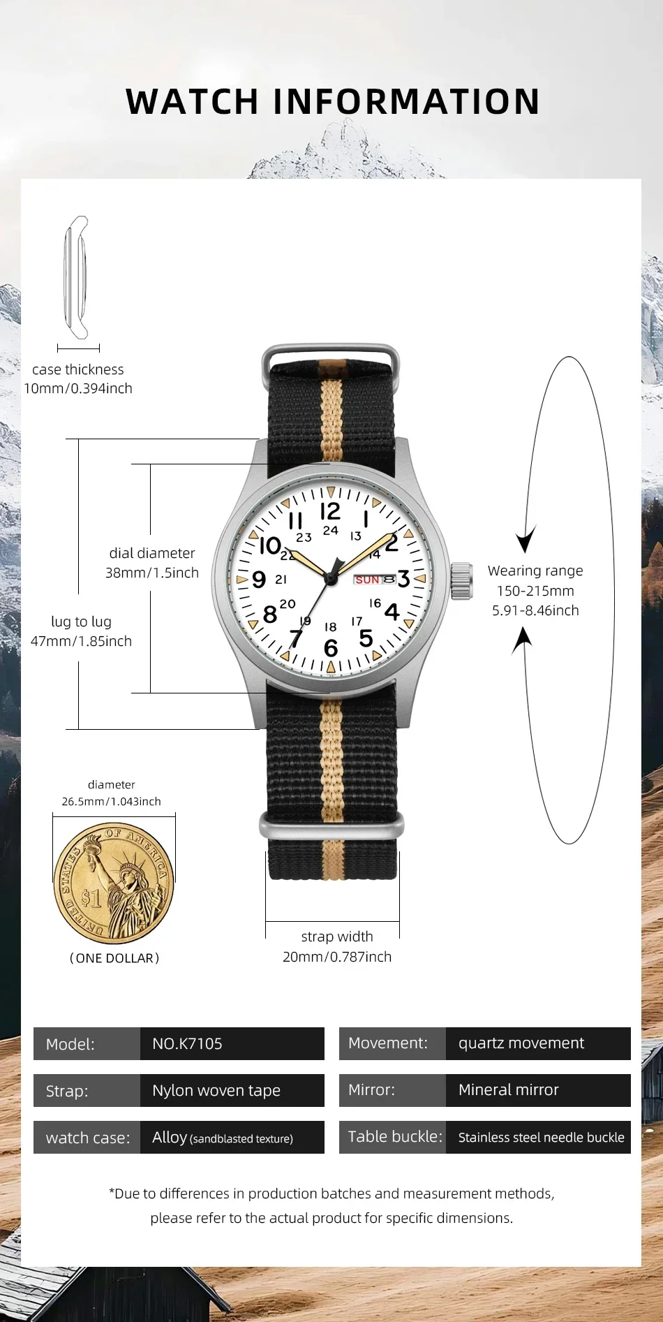 TPW 2026 Luminous 38mm Couple Wrist Watch Arabic Numeral Easy Read Fabric Strap 24hr Date Day Quartz Field Watch