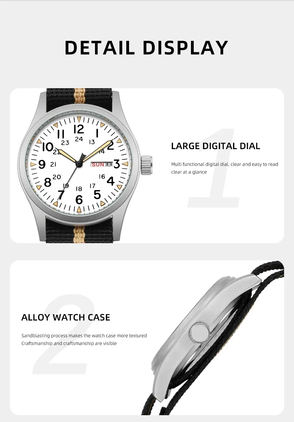 TPW 2026 Luminous 38mm Couple Wrist Watch Arabic Numeral Easy Read Fabric Strap 24hr Date Day Quartz Field Watch
