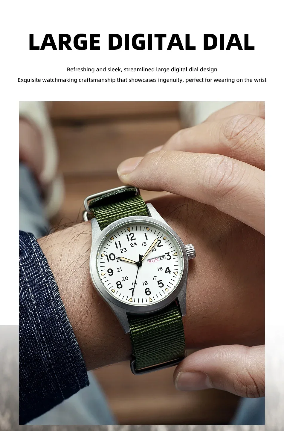 TPW 2026 Luminous 38mm Couple Wrist Watch Arabic Numeral Easy Read Fabric Strap 24hr Date Day Quartz Field Watch