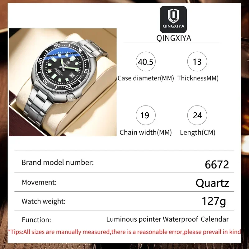 1#QINGXIYA Brand New Fashion Design Date Quartz Watch for Men Stainless Steel Waterproof Luminous Mens Watches Relogio Masculino