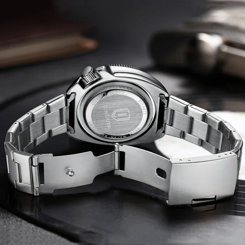 1#QINGXIYA Brand New Fashion Design Date Quartz Watch for Men Stainless Steel Waterproof Luminous Mens Watches Relogio Masculino