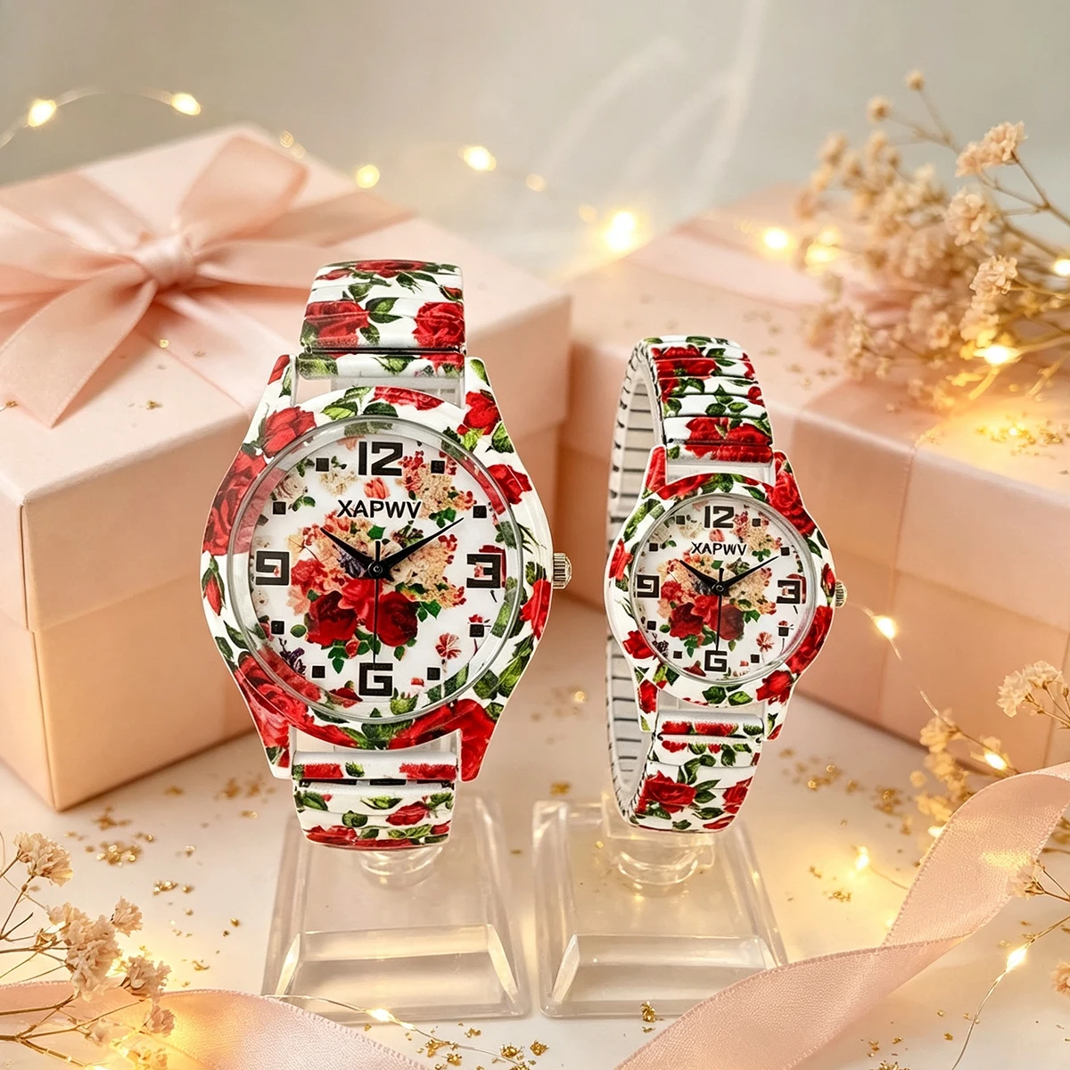 Rose-Colored Women's Watch, Fashionable Casual Elastic Band Quartz Couple's Watch, One for Men and One for Women