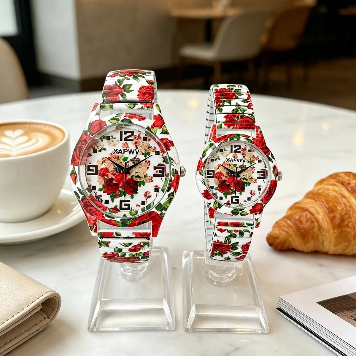 Rose-Colored Women's Watch, Fashionable Casual Elastic Band Quartz Couple's Watch, One for Men and One for Women
