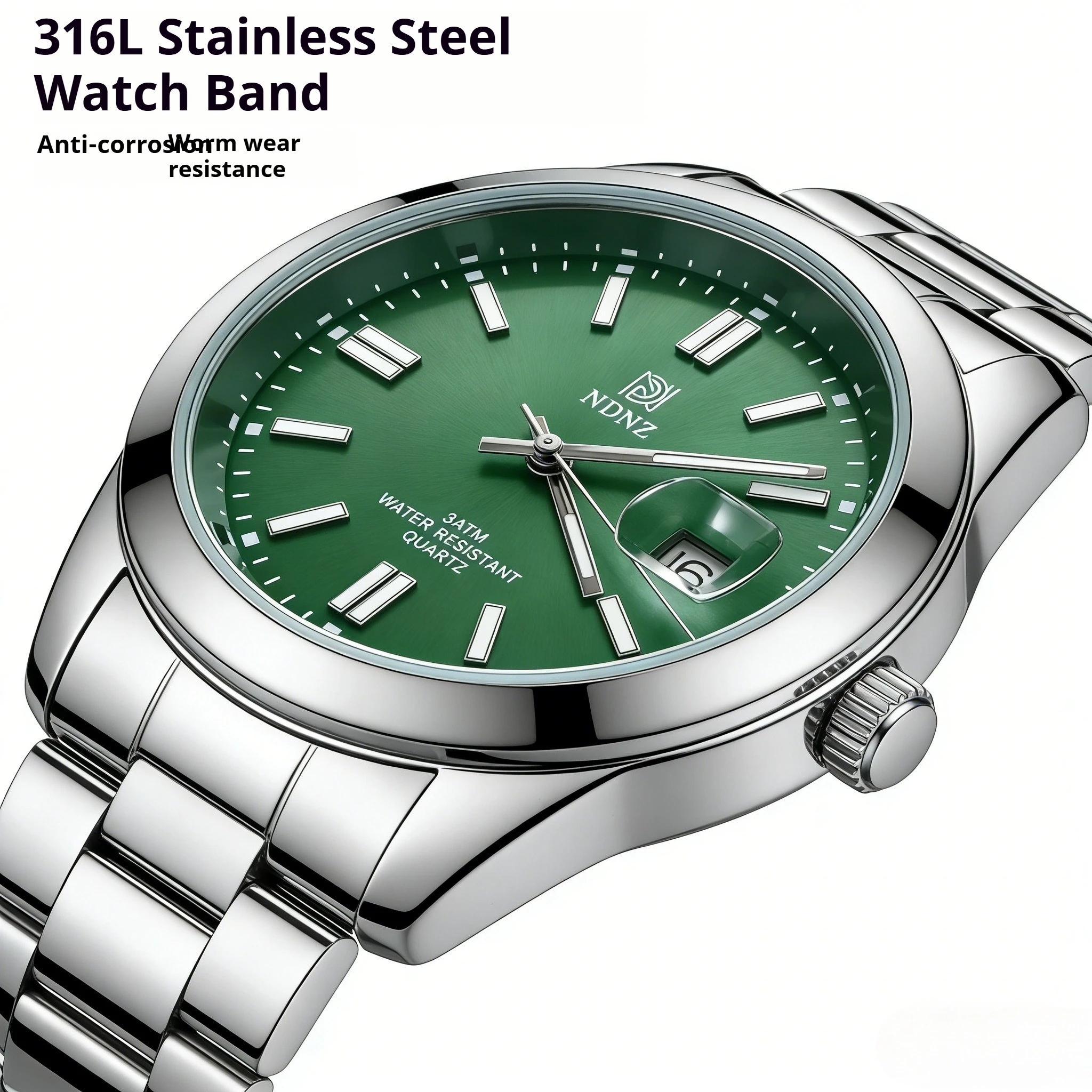 &Luminous Couple Watch Stainless Steel Waterproof Japanese Movement Date Display Luxury Wristwatch