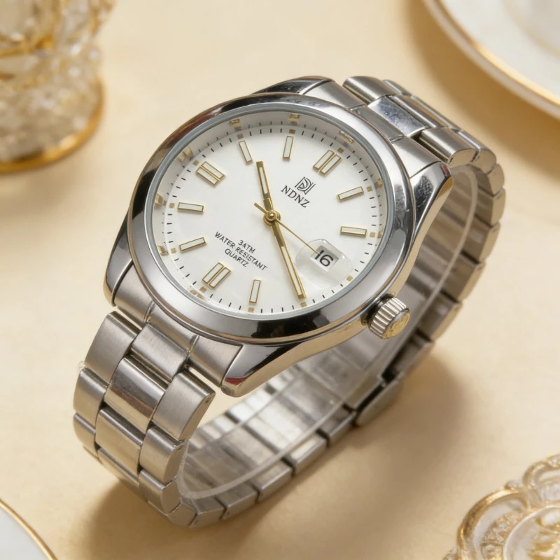 &Luminous Couple Watch Stainless Steel Waterproof Japanese Movement Date Display Luxury Wristwatch