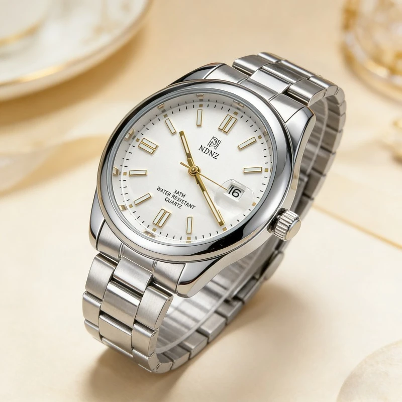 &Luminous Couple Watch Stainless Steel Waterproof Japanese Movement Date Display Luxury Wristwatch