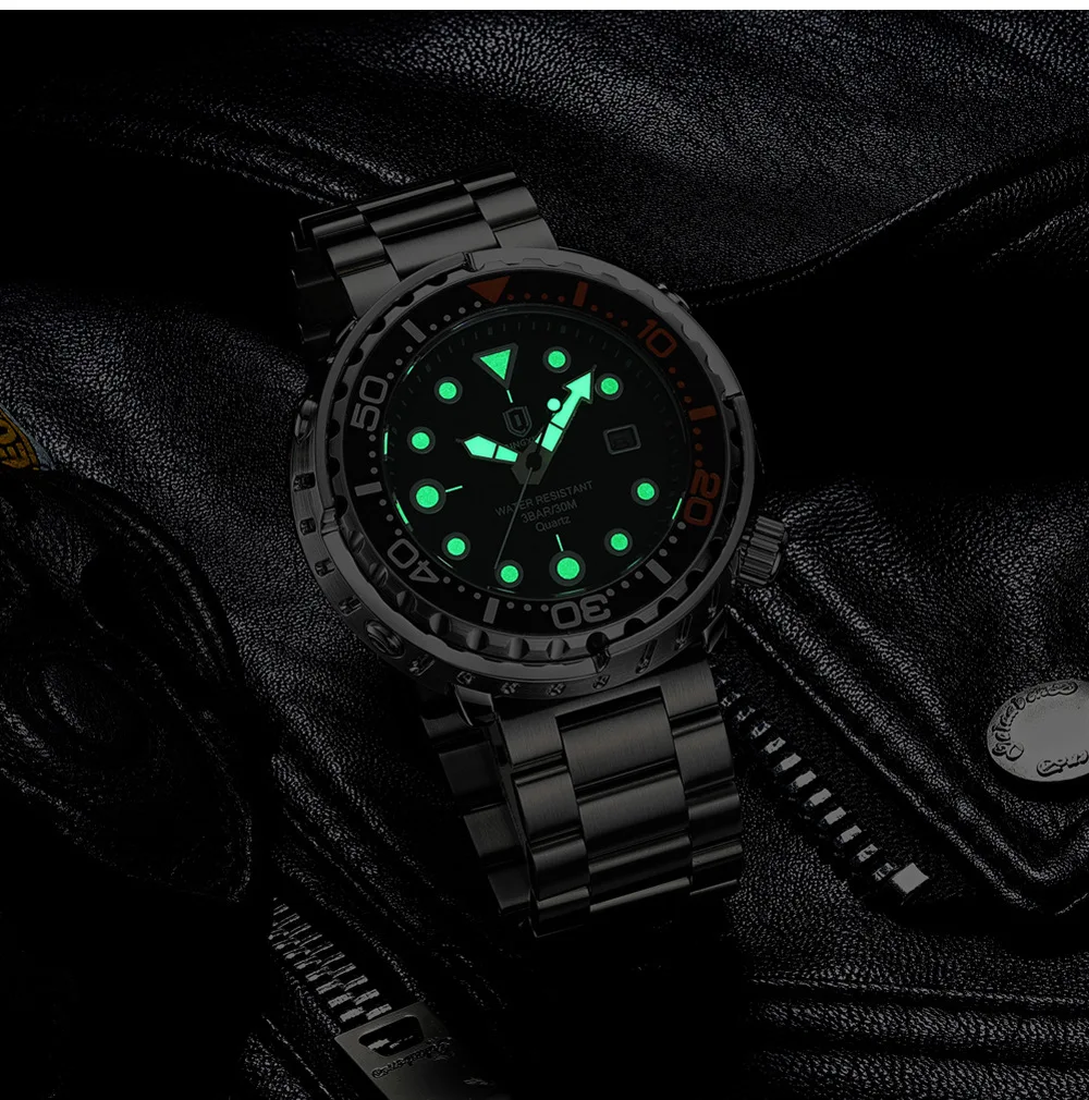 2027QINGXIYA Men Quartz Watch 3 Hand Calendar Sport Waterproof Luminous Wristwatch Silver Black Orange