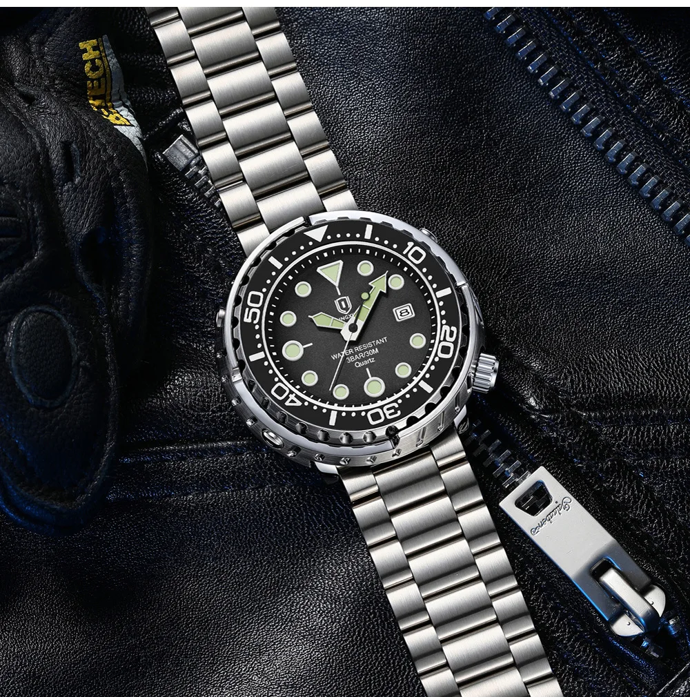 2027QINGXIYA Men Quartz Watch 3 Hand Calendar Sport Waterproof Luminous Wristwatch Silver Black Orange