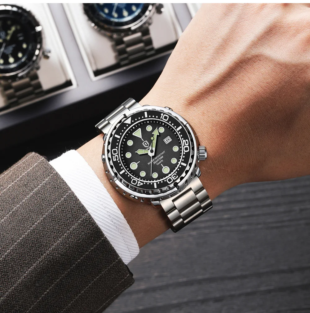 2027QINGXIYA Men Quartz Watch 3 Hand Calendar Sport Waterproof Luminous Wristwatch Silver Black Orange