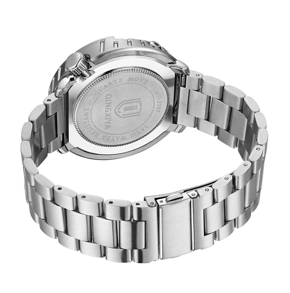 2027QINGXIYA Men Quartz Watch 3 Hand Calendar Sport Waterproof Luminous Wristwatch Silver Black Orange