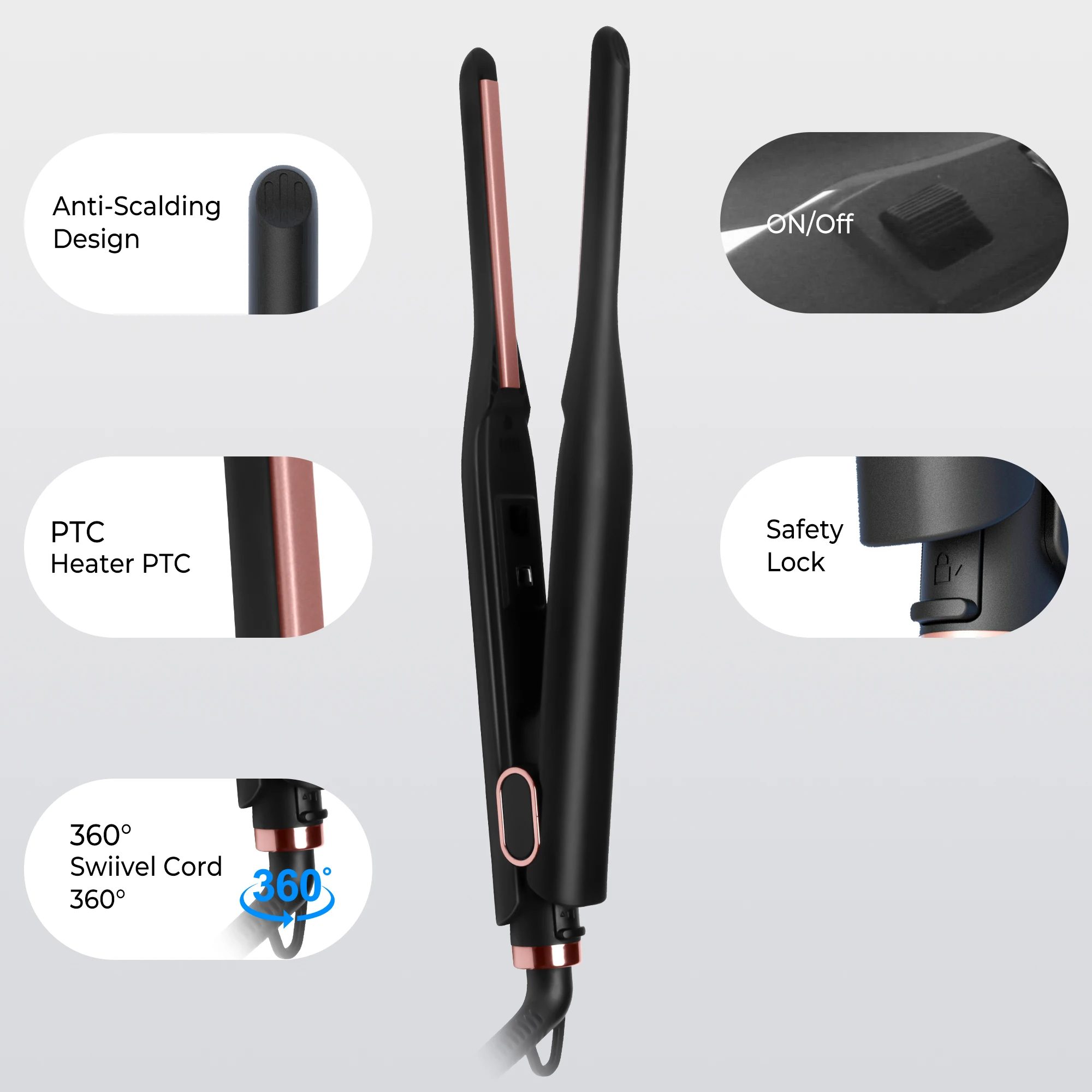 2 in 1 Mini Hair Straightener and Curler 3/10 Inch Small Flat Iron Hair Straightening Styler Pencil Flat Iron for Short Hair