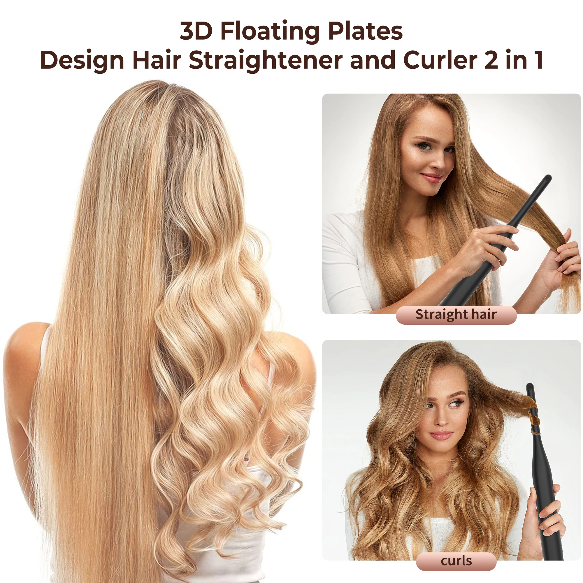2 in 1 Mini Hair Straightener and Curler 3/10 Inch Small Flat Iron Hair Straightening Styler Pencil Flat Iron for Short Hair