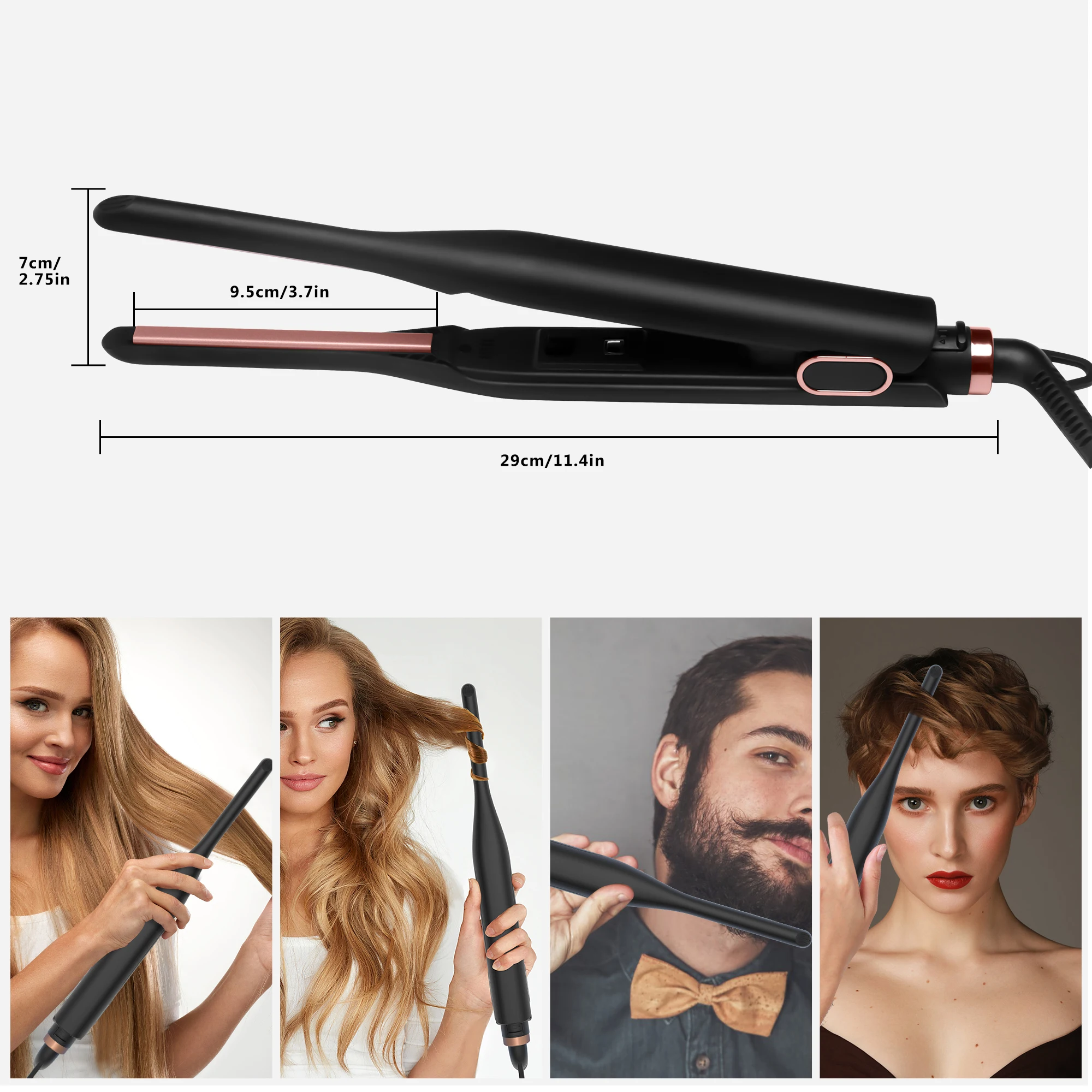 2 in 1 Mini Hair Straightener and Curler 3/10 Inch Small Flat Iron Hair Straightening Styler Pencil Flat Iron for Short Hair