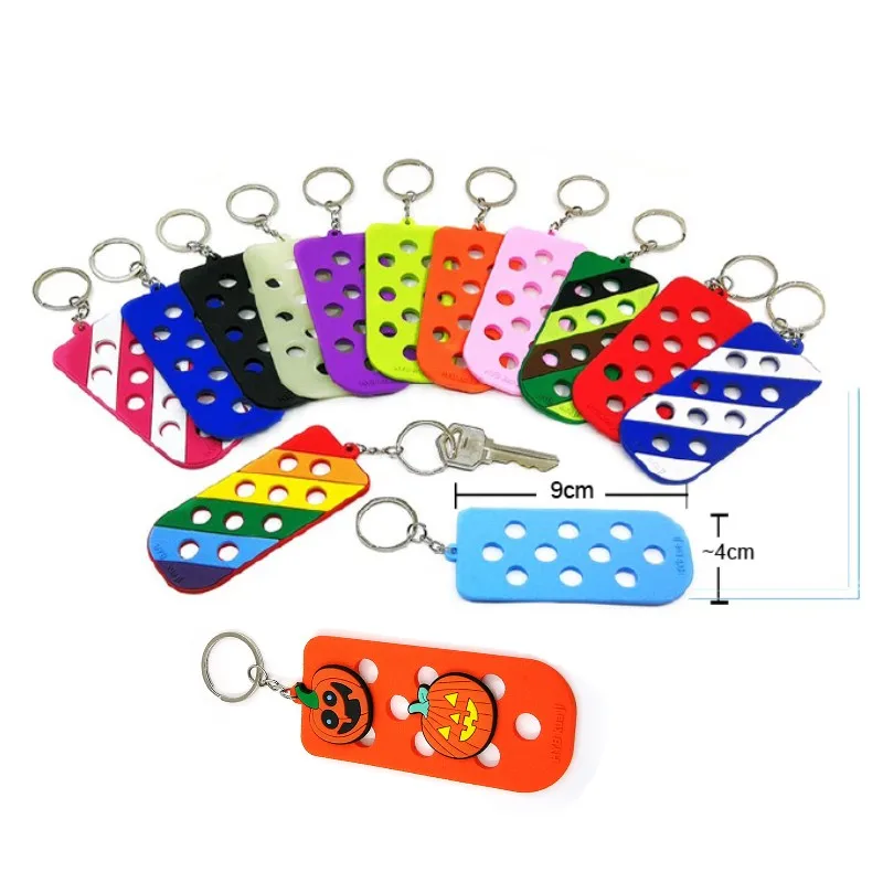 1pcs Black PVC Keychain With Hole Fit Shoe Charms For Car Women Men Kids Metal Pink Colorful Key Rings for Bag Accessories Gifts