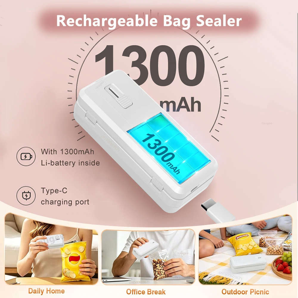 Plastic Bags Sealer Mini Heat Bag Sealer Handheld Portable Plastic Bag Sealing Machine USB Rechargeable Food Packaging Sealer