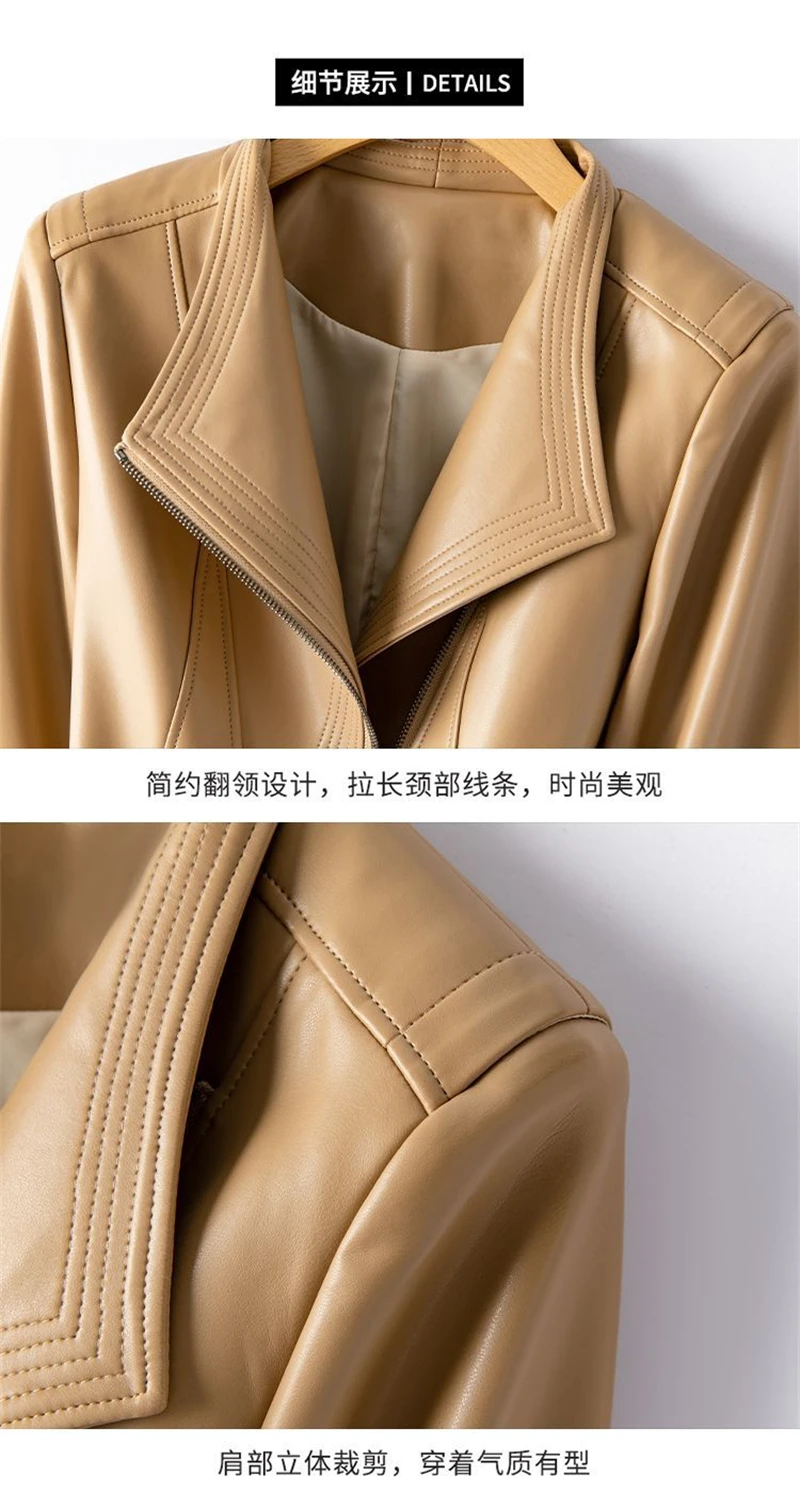 Genuine Leather Women's Short Slim Sheepskin 2025 Spring Autumn Leather Jacket New Long Sleeve Suit Collar Zipper Little Coat