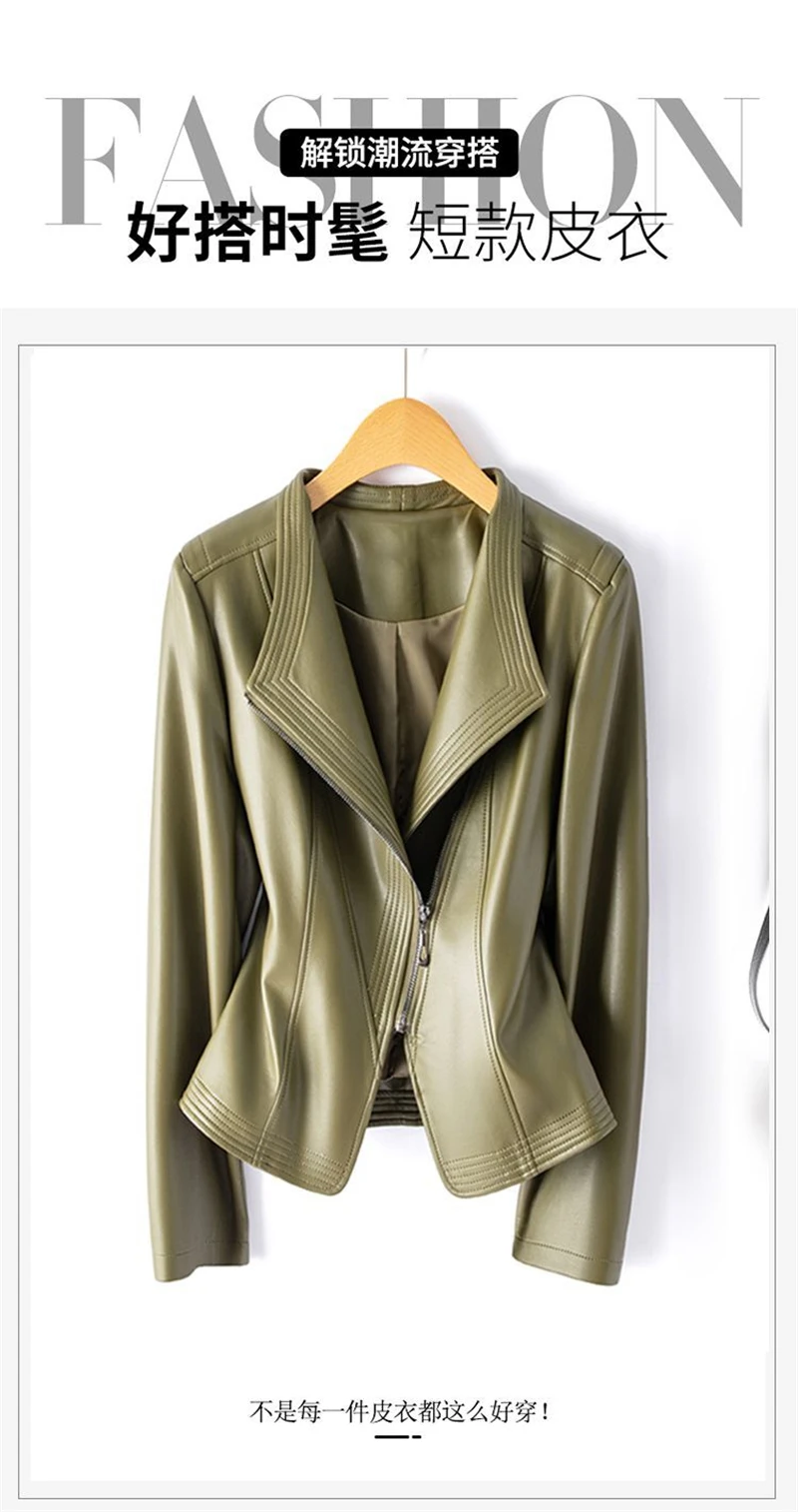 Genuine Leather Women's Short Slim Sheepskin 2025 Spring Autumn Leather Jacket New Long Sleeve Suit Collar Zipper Little Coat
