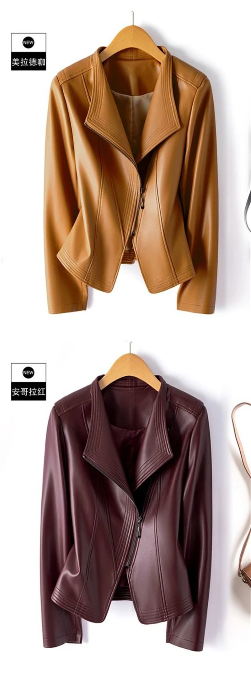 Genuine Leather Women's Short Slim Sheepskin 2025 Spring Autumn Leather Jacket New Long Sleeve Suit Collar Zipper Little Coat