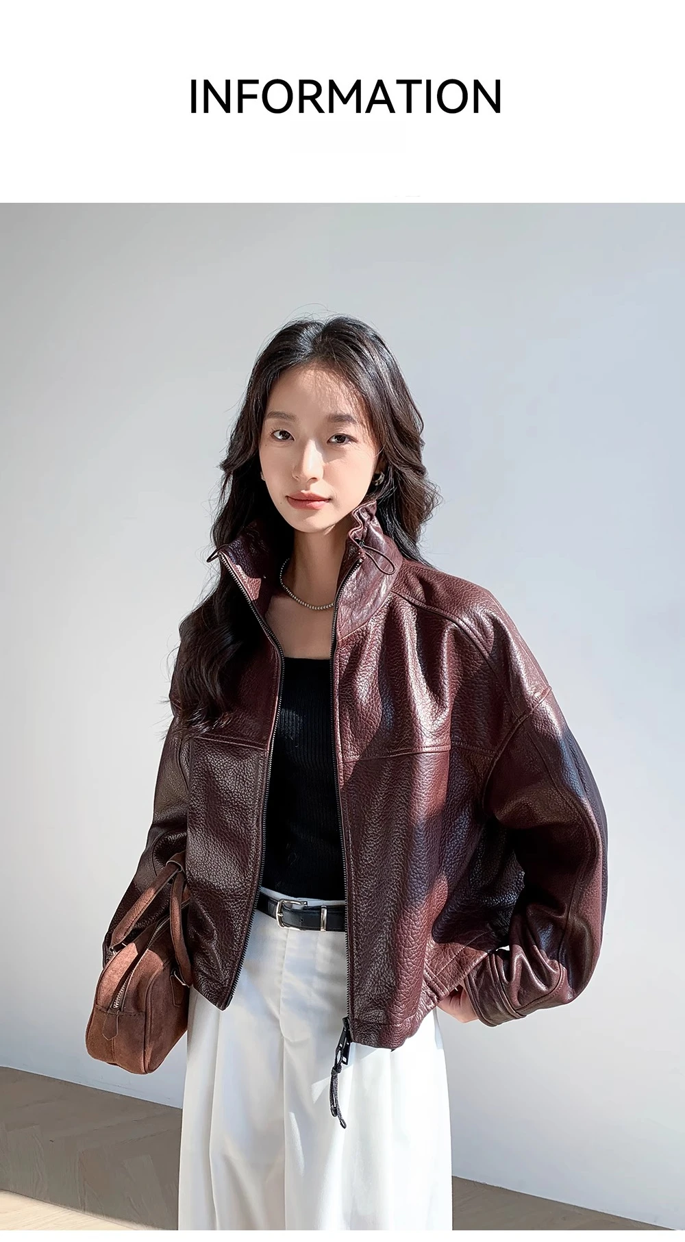 Vintage Genuine Leather Cropped Jackets for Women Spring Autumn 2026 New High-end Simple Stand Collar Bubble Real Sheepskin Coat