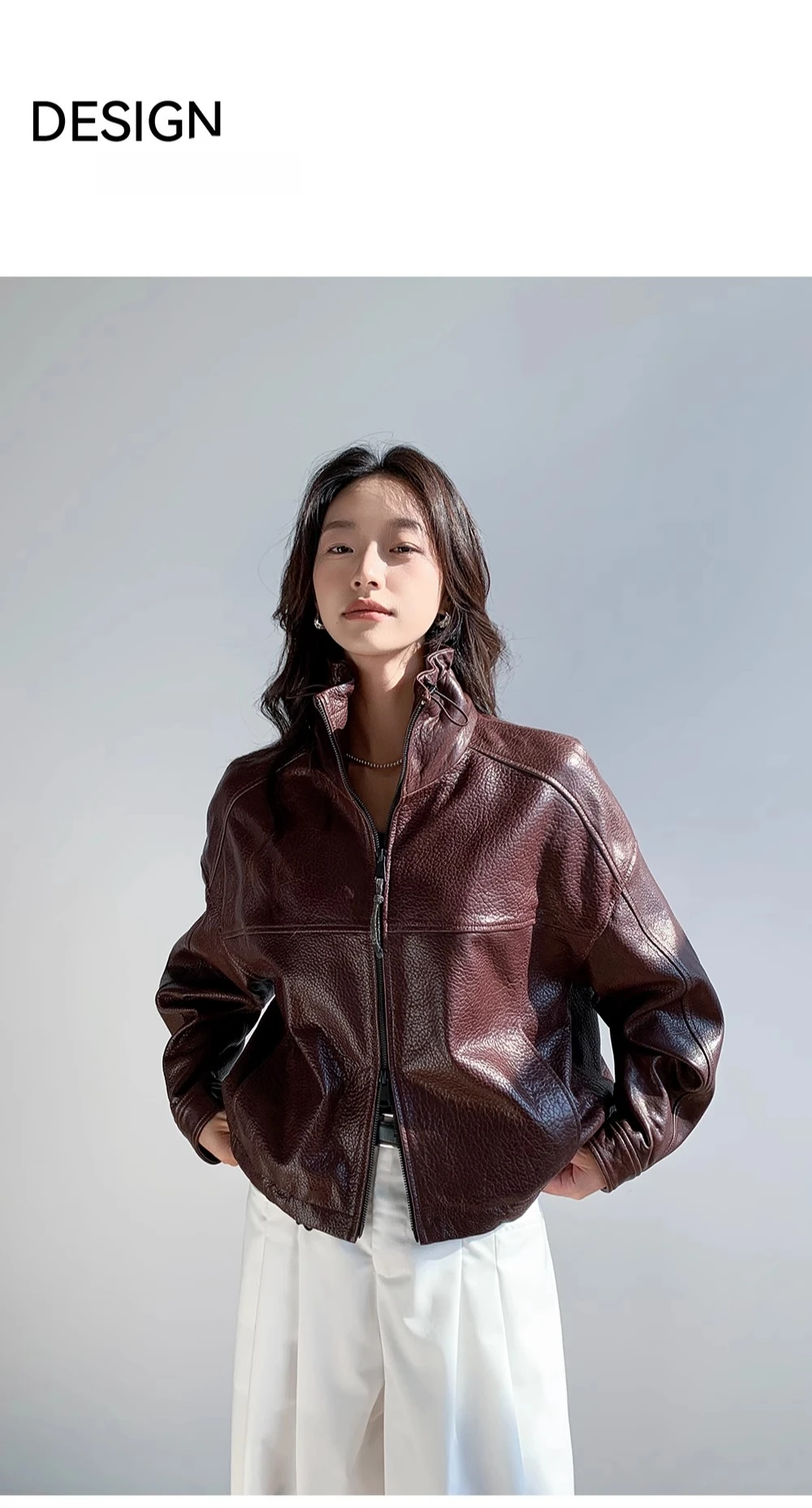 Vintage Genuine Leather Cropped Jackets for Women Spring Autumn 2026 New High-end Simple Stand Collar Bubble Real Sheepskin Coat