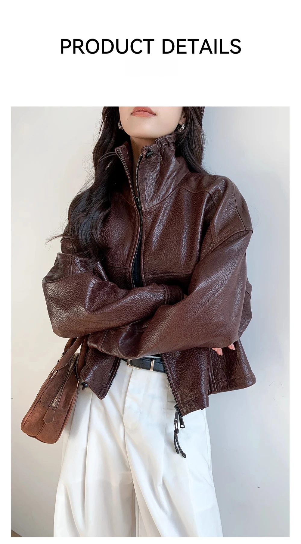Vintage Genuine Leather Cropped Jackets for Women Spring Autumn 2026 New High-end Simple Stand Collar Bubble Real Sheepskin Coat