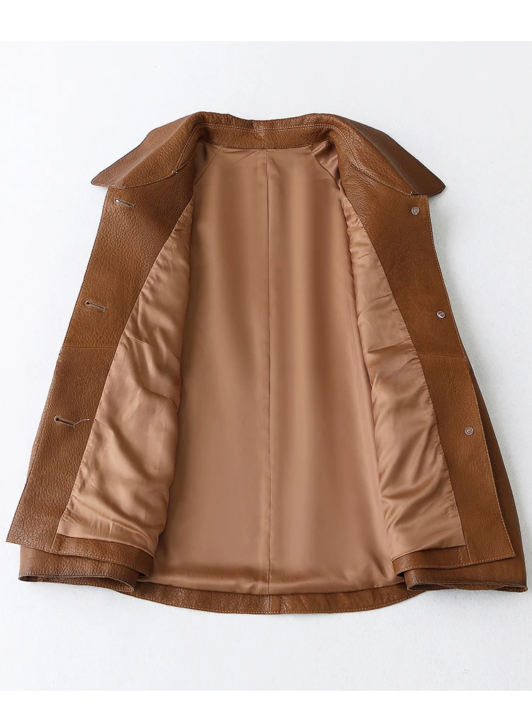 High-end Simple Natural Sheepskin Coats for Women 2026 New Trend Casual Single-breasted Lychee Texture Genuine Leather Jacket