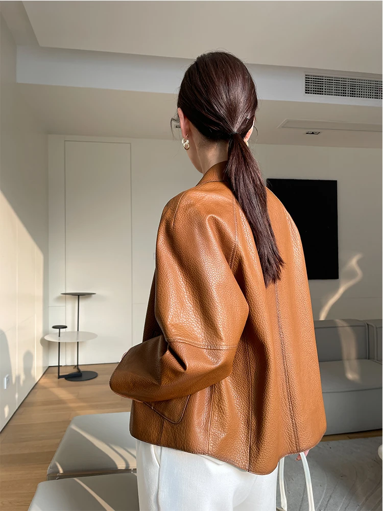 High-end Simple Natural Sheepskin Coats for Women 2026 New Trend Casual Single-breasted Lychee Texture Genuine Leather Jacket