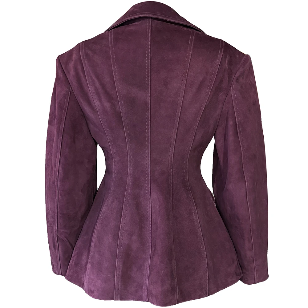 YOLOAgain Vintage Suede Blazer Jacket Women Double Breasted Lapel Dark Brown Genuine Sheepskin Leather Jacket Coat Female