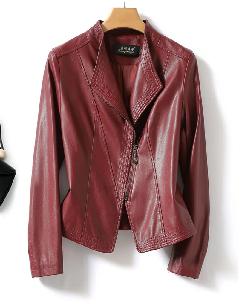 2023 Autumn Winter Sheepskin Jacket Women Short Coat Slim Inclined Zipper Casual Tops Lady Small Outerwear Leather Blazer Coats